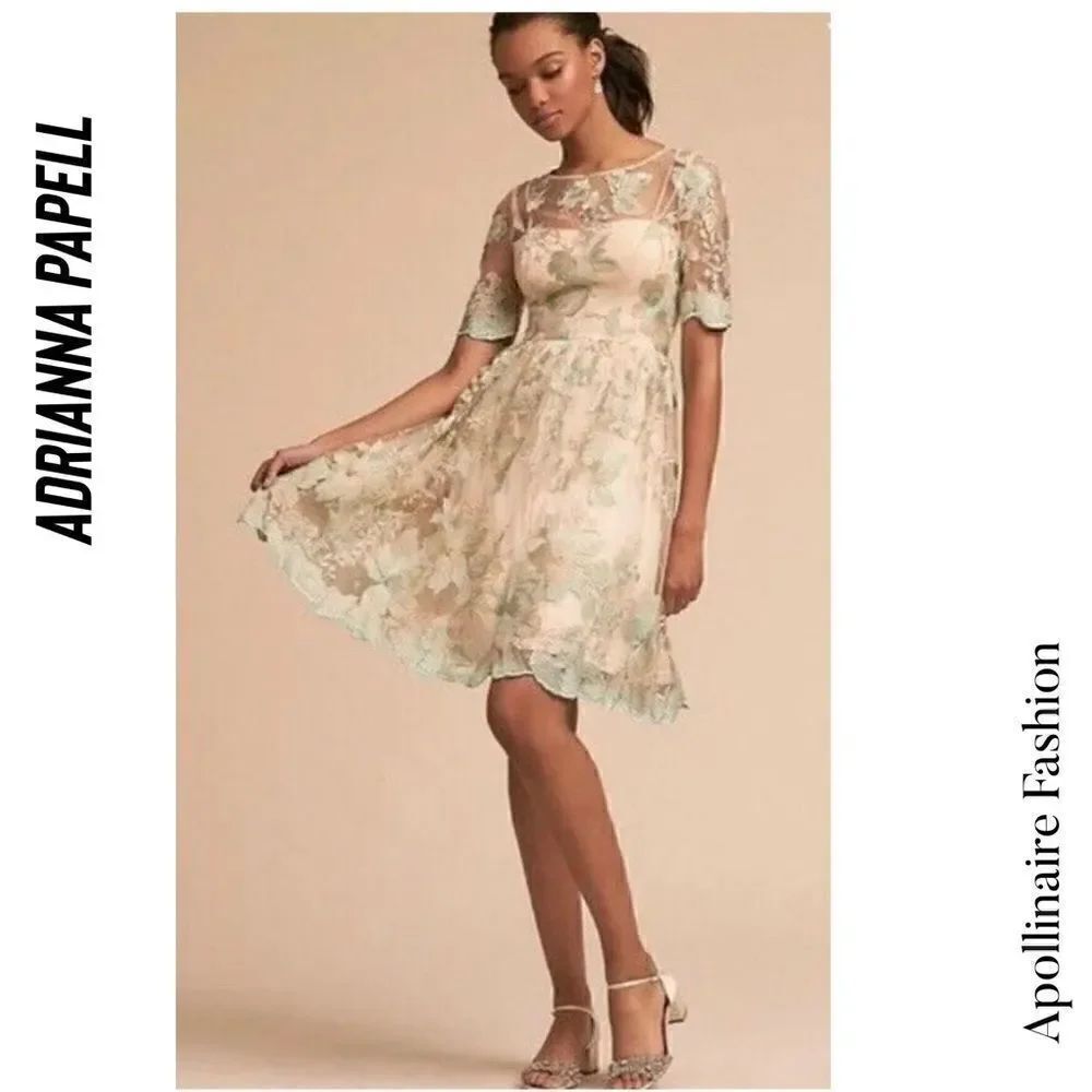ADRIANA PAPELL NADINE MIDI DRESS IN MORNING MIST SIZE 12 NWT FLORAL EMBROIDERED